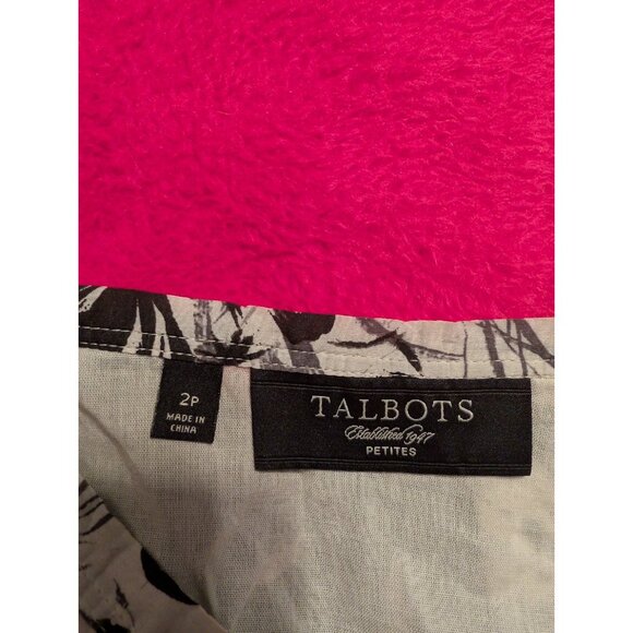 Talbots Petites Skirt Size 2P Black White Floral Cotton Silk Blend A-Line Lined - Picture 6 of 7